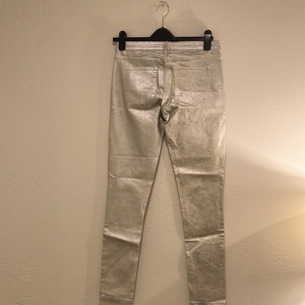 Elie Tahari silver coated fitted jeans